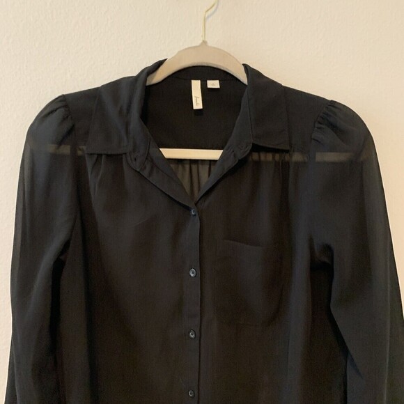 Frenchi Womens Size Small Black Button Up Sheer Blouse - Picture 2 of 5